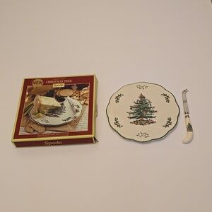 Spode Christmas Tree Appetizer Plate with Knife